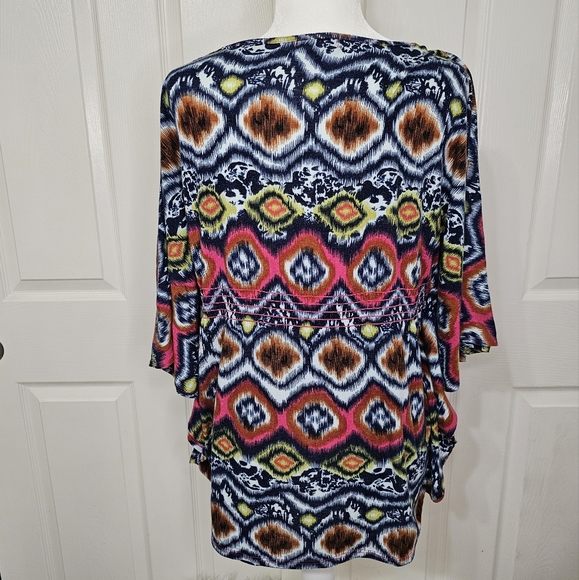 Women's Plus Festival Boho Geometric Butterfly Sleeve Top 1X - Picture 3 of 7